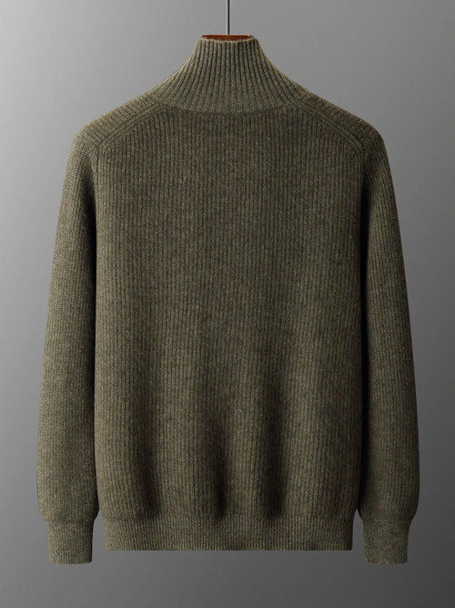 Luxury 100% Cashmere Cardigan for Men Mock Collar Thickening Sweater Autumn Winter Knitted Coat Soft Clothing Smart Casual Top